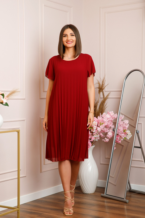 Rochie plisata Elisa cu maneci fluture - Grena [4]