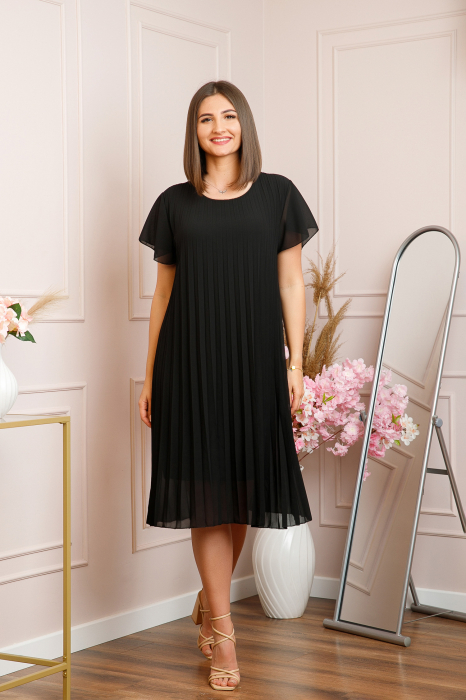 Rochie plisata Elisa cu maneci fluture - Negru [4]