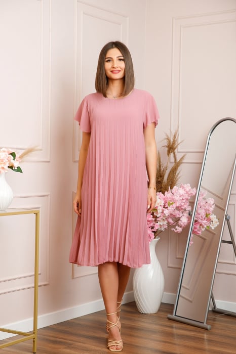 Rochie plisata Elisa cu maneci fluture - Roz pudrat [4]