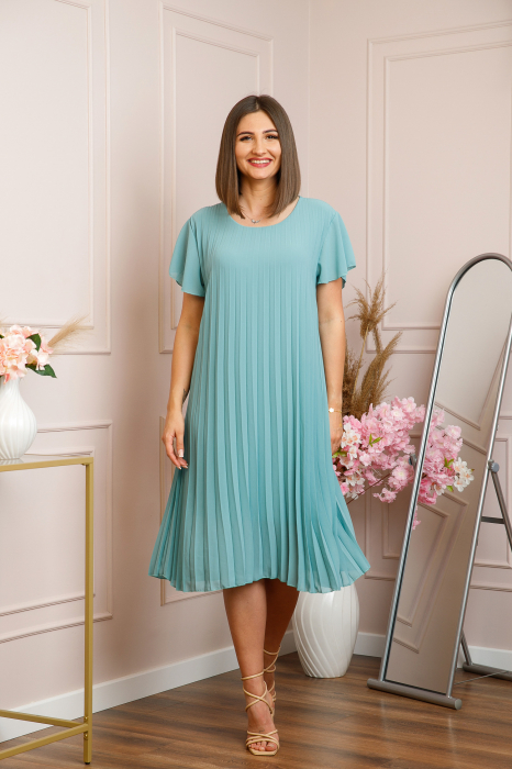 Rochie plisata Elisa cu maneci fluture - Verde mint [4]