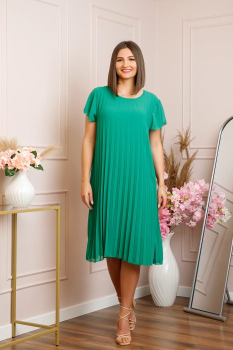Rochie plisata Elisa cu maneci fluture - Verde smarald [4]