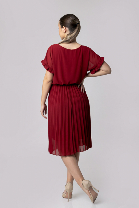 Rochie plisata grena cu cordon in talie [3]