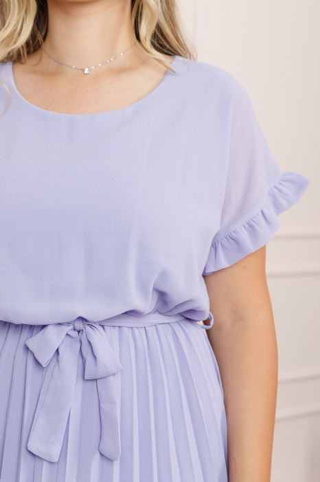 Rochie plisata lila cu cordon in talie [2]