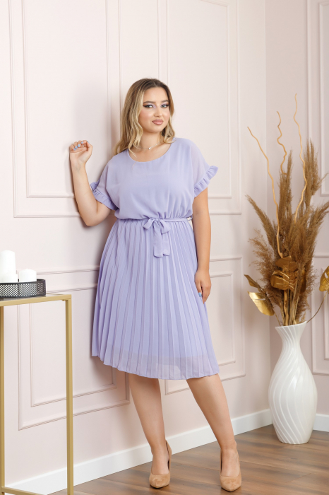 Rochie plisata lila cu cordon in talie [4]