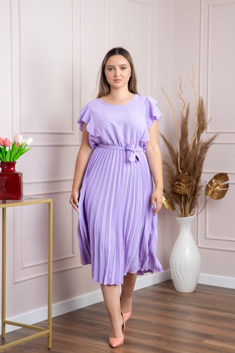 Rochie plisata lila cu volane pe maneci [4]