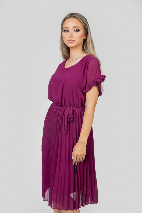 Rochie plisata magenta cu cordon in talie [2]