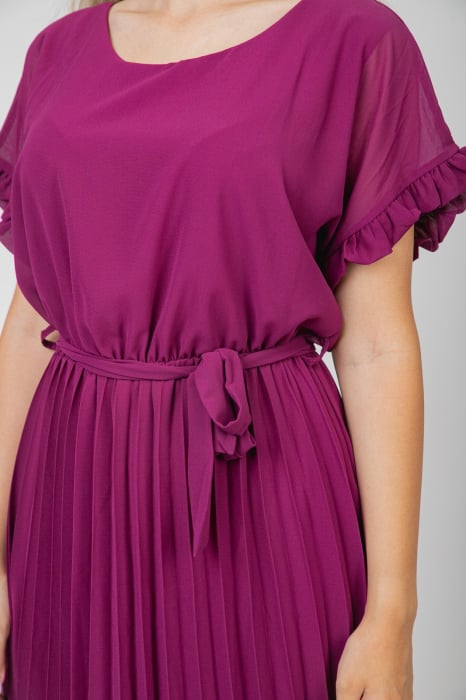 Rochie plisata magenta cu cordon in talie [3]