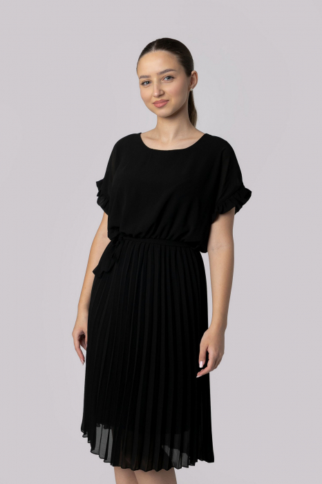 Rochie plisata neagra cu cordon in talie [4]