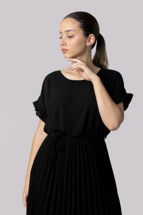 Rochie plisata neagra cu cordon in talie [2]