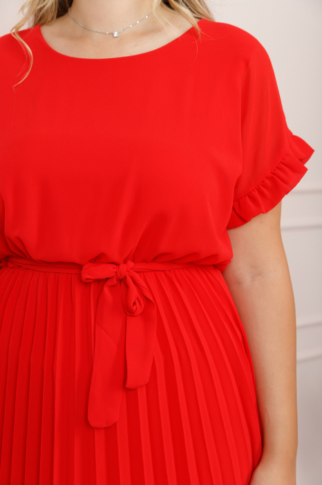 Rochie plisata rosie cu cordon in talie [2]