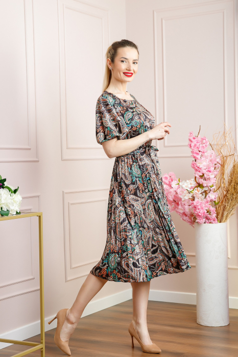 Rochie plisata satinata neagra cu imprimeuri mandala [5]