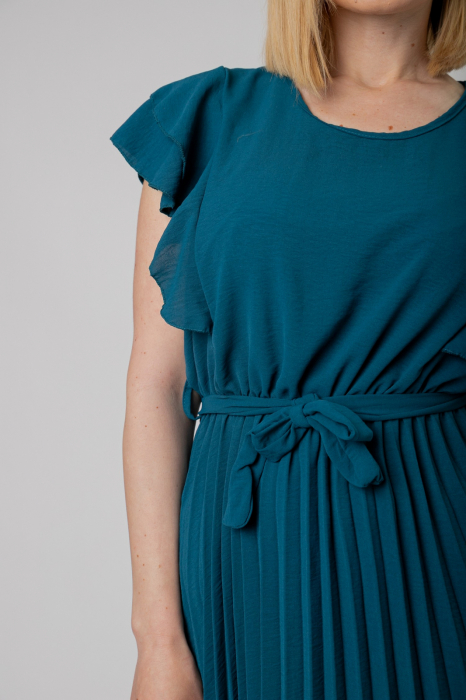 Rochie plisata turcoaz cu volane pe maneci [3]