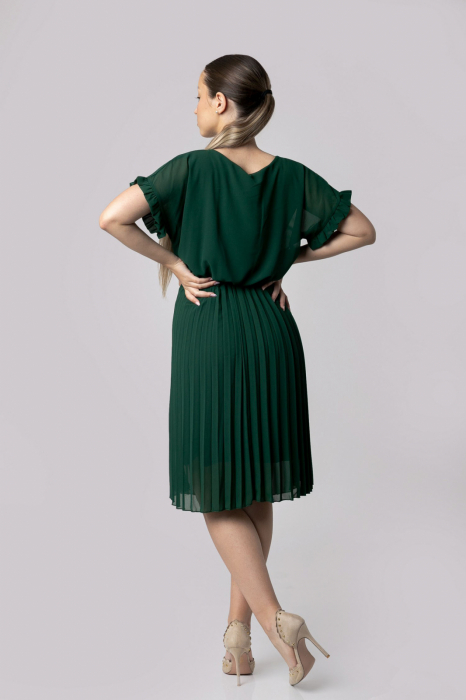 Rochie plisata verde cu cordon in talie [3]