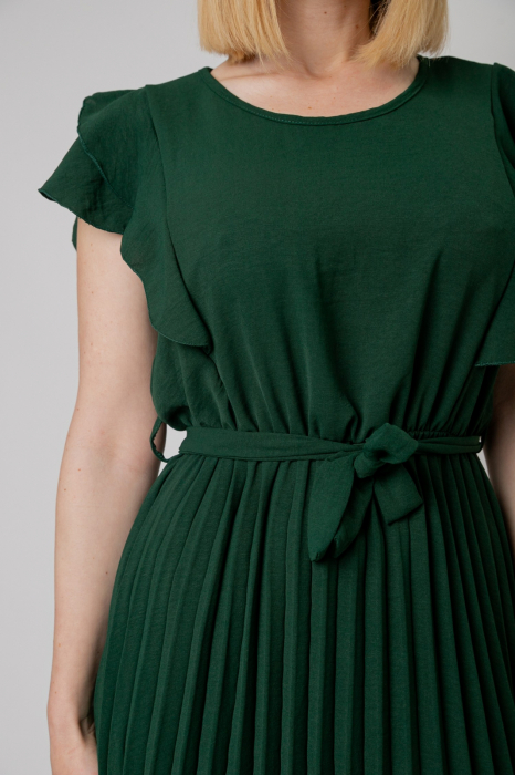 Rochie plisata verde cu volane pe maneci [3]