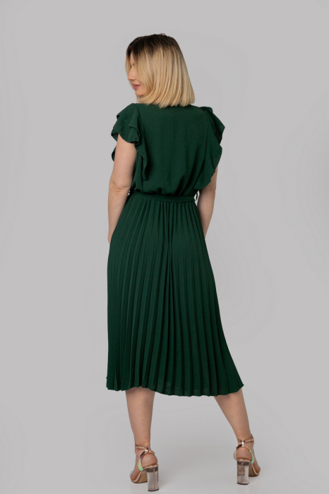 Rochie plisata verde cu volane pe maneci [4]
