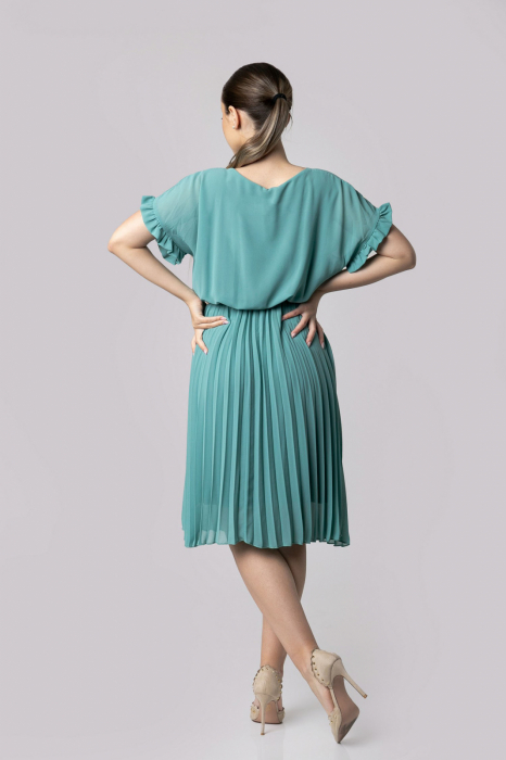 Rochie plisata verde mint cu cordon in talie [3]