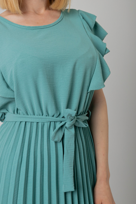 Rochie plisata verde mint cu volane pe maneci [3]