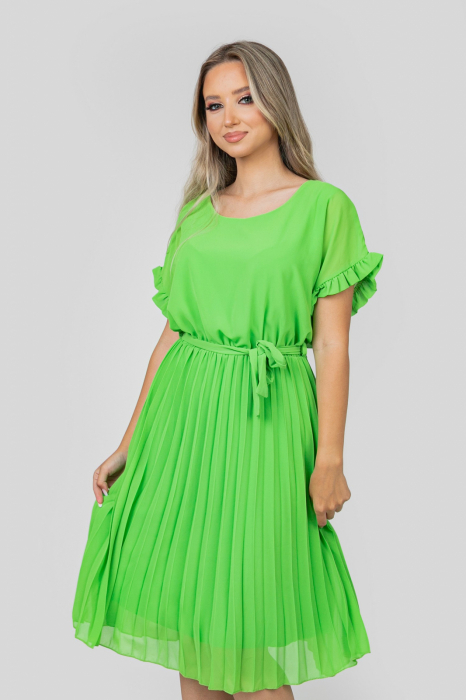 Rochie plisata verde praz cu cordon in talie [2]