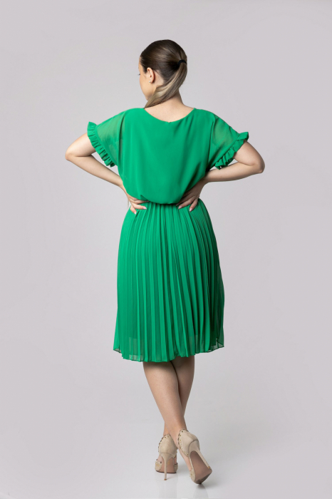 Rochie plisata verde smarald cu cordon in talie [3]
