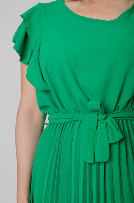 Rochie plisata verde smarald cu volane pe maneci [3]