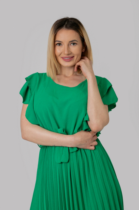 Rochie plisata verde smarald cu volane pe maneci [2]