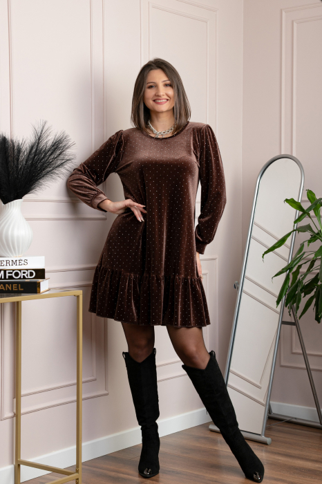 Rochie plus size din catifea maro Alessia [4]