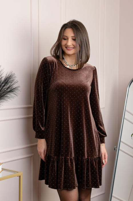 Rochie plus size din catifea maro Alessia [3]