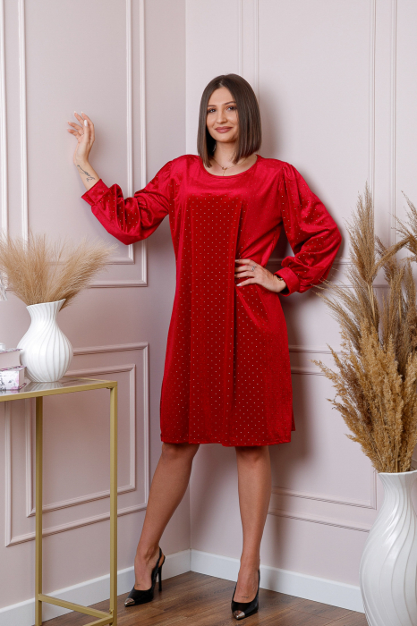 Rochie plus size din catifea rosie Adele [4]