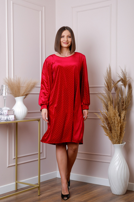 Rochie plus size din catifea rosie Adele