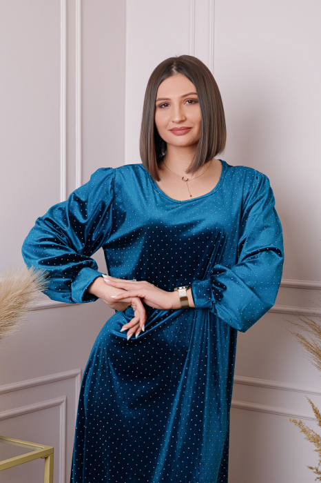 Rochie plus size din catifea turcoaz Adele [3]