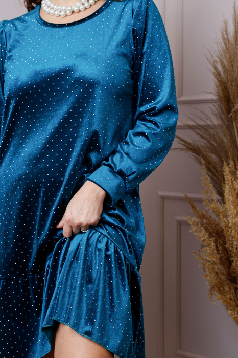 Rochie plus size din catifea turcoaz Alessia [2]