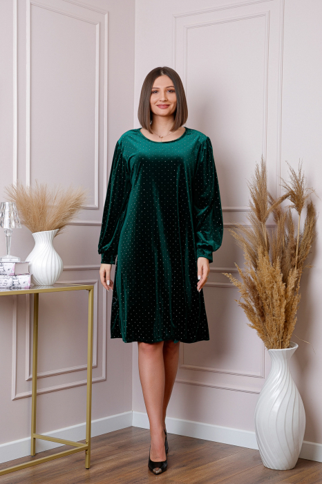 Rochie plus size din catifea verde Adele