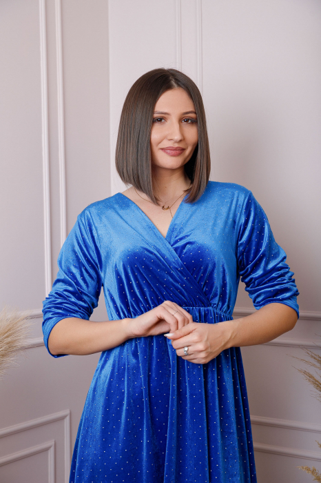 Rochie plus size Eveline din catifea albastru regal cu strasuri [3]