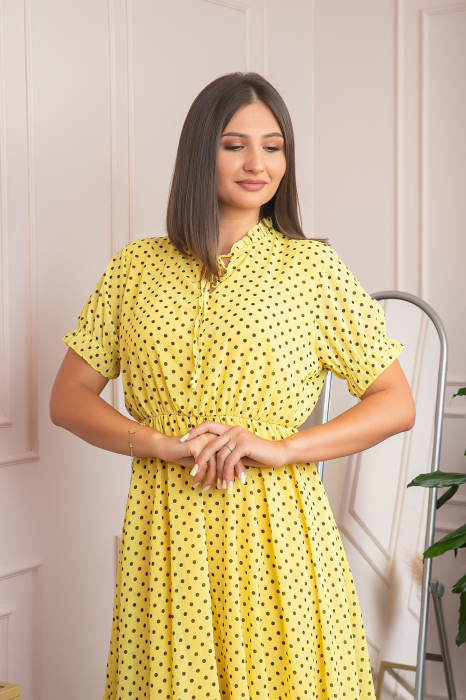 Rochie retro galbena Brenda cu buline si maneci bufante [2]