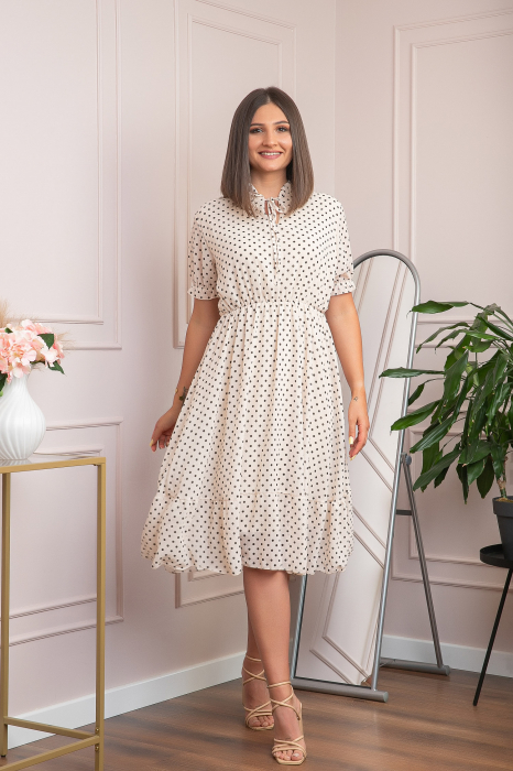 Rochie retro ivoire Brenda cu buline si maneci bufante [3]