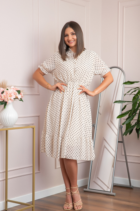 Rochie retro ivoire Brenda cu buline si maneci bufante [4]