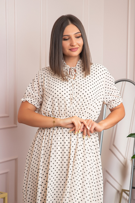 Rochie retro ivoire Brenda cu buline si maneci bufante [2]