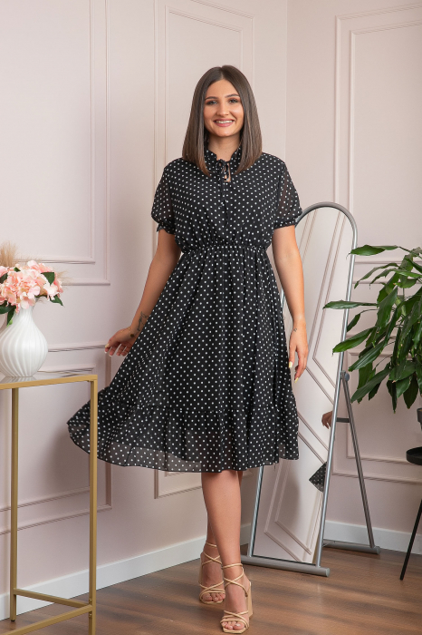 Rochie retro neagra Brenda cu buline si maneci bufante [3]