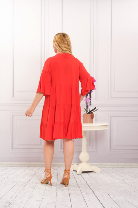 Rochie rosie boho chic cu aplicatie florala cusuta [3]