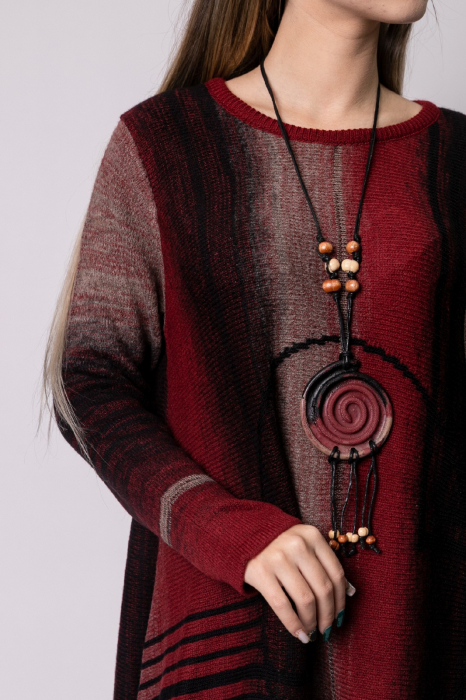 Rochie rosie boho chic tricotata cu baza asimetrica [2]