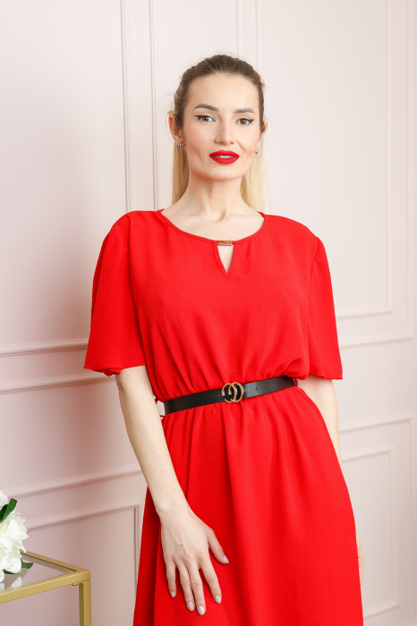 Rochie rosie clos cu curea in talie [3]