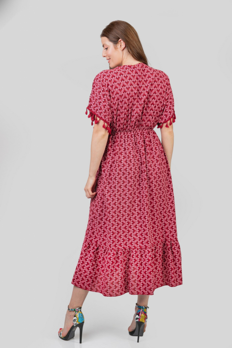 Rochie rosie cu ciucuri si model mandala [4]