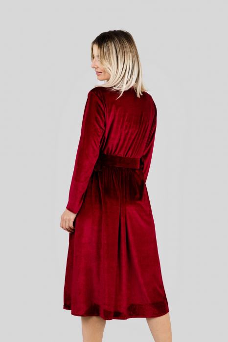 Rochie visinie din catifea cu centura in talie [3]