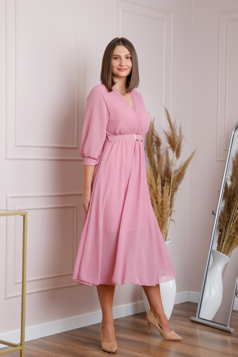 Rochie roz cu bust petrecut si curea in talie [4]