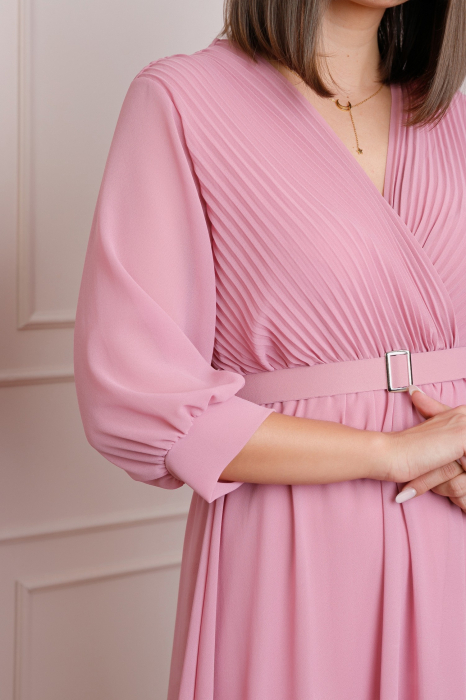Rochie roz cu bust petrecut si curea in talie [2]