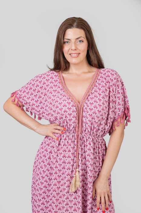 Rochie roz cu ciucuri si model mandala [2]