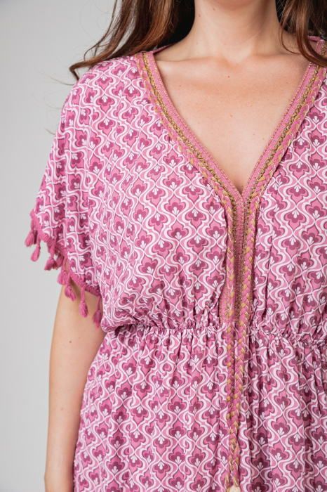 Rochie roz cu ciucuri si model mandala [3]