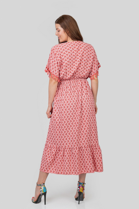 Rochie roz somon cu ciucuri si model mandala [4]