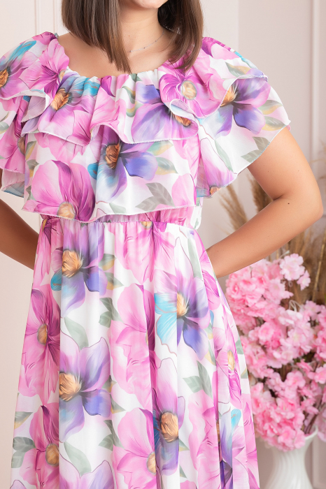 Rochie Sarah eleganta din voal cu volane si imprimeuri florale - Lila [3]