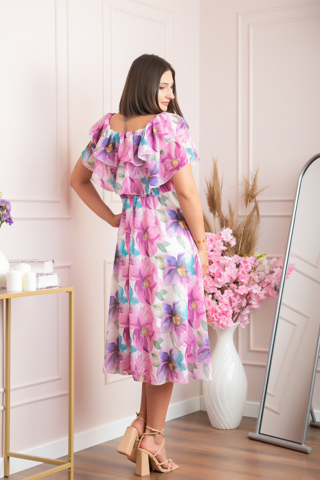 Rochie Sarah eleganta din voal cu volane si imprimeuri florale - Lila [4]